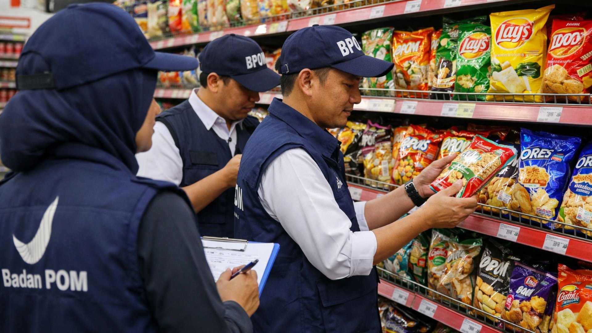 Ilustrasi Petugas Badan Pengawas Obat dan Makanan memeriksa produk pangan di salah satu retail modern saat pengawasan jelang Ramadan 2026. BPOM menemukan lebih dari 56 ribu produk pangan bermasalah, mulai dari tanpa izin edar hingga kedaluwarsa.